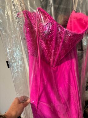 Faviana Hot Pink Beaded Prom Dress